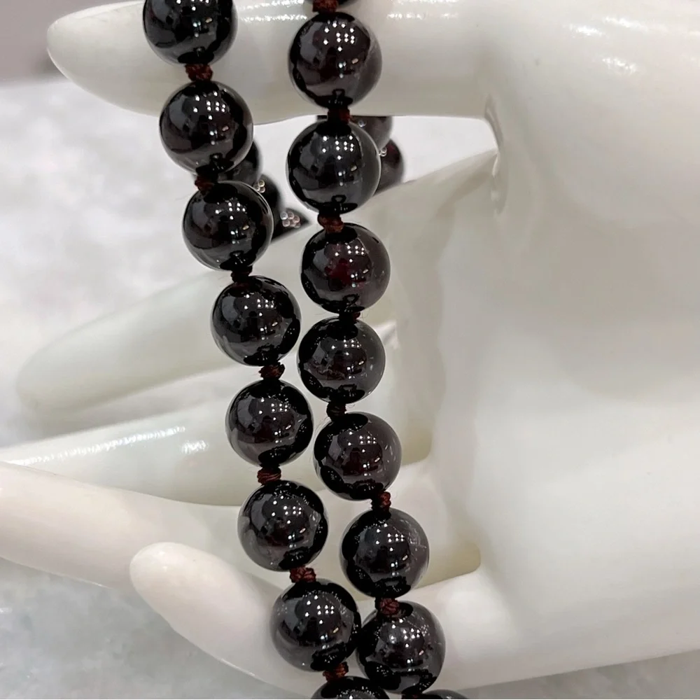 Indian Garnet Bead Sterling Silver BOLO Necklace